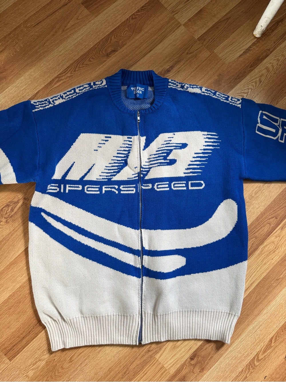 Aelfric Eden Blue and White Bomber Zip-Up Jacket